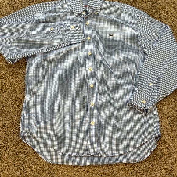 Vineyard Vines Men's Blue and White Checkered Shirt Whale Shirt - Picture 2 of 4